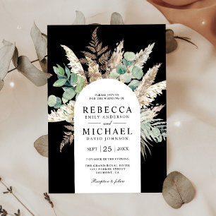 Rustic Boho Pampas Eucalyptus Arch Black Wedding Einladung