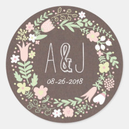Rustic Boho Pastel Blume Wreath Wedding Runder Aufkleber