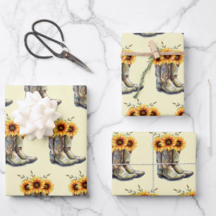 Rustic Boho Pattern - Cowboy Boots mit Sonnenblume Geschenkpapier Set