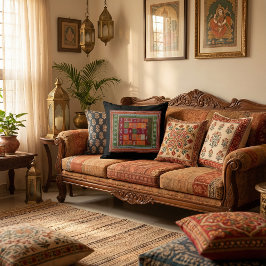 Rustic Boho Pattern Geometrical floral Kissen