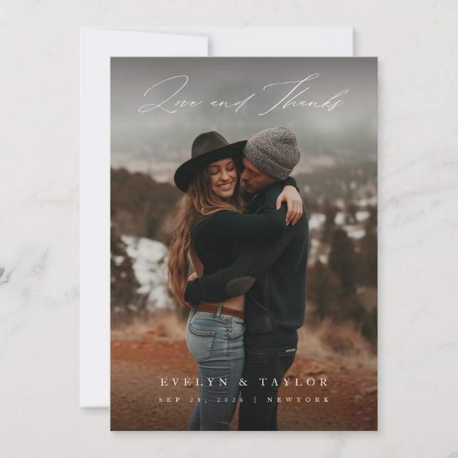 Rustic Boho Photo Wedding Thank You Card W Note Dankeskarte (Vorderseite)