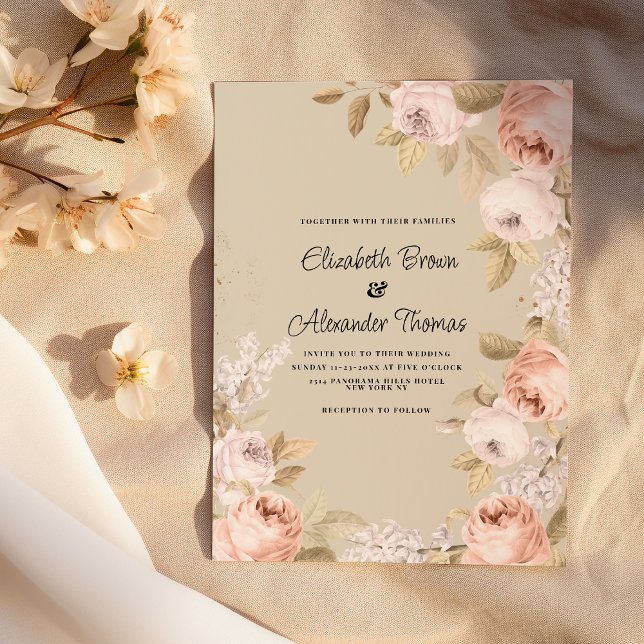 Rustic boho pink coral ivory floral wedding  einladung (Rustic boho pink coral ivory floral wedding)