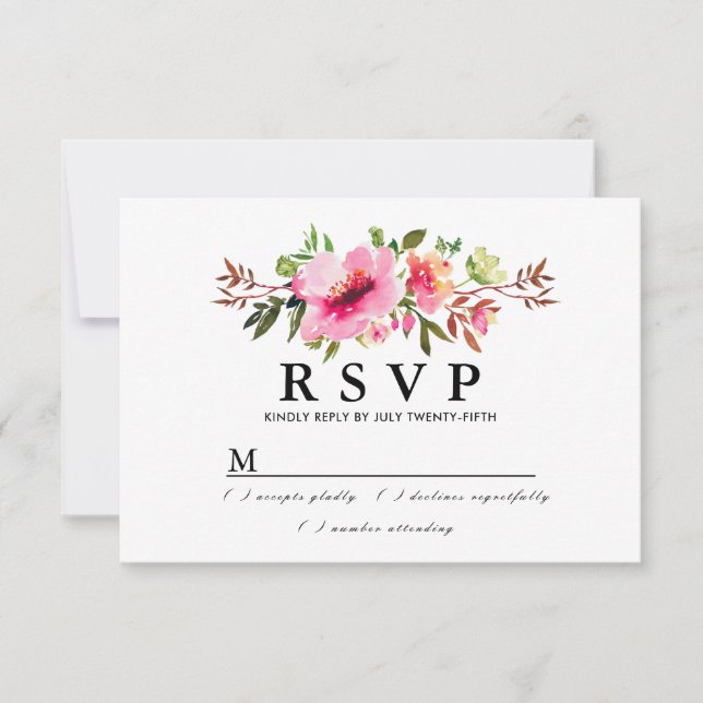 Rustic Boho Pink Floral Wedding RSVP Card (Vorderseite)