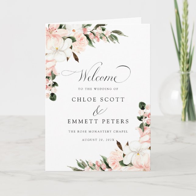 Rustic Boho Pink Floral Wedlet Program Programm (Vorderseite)
