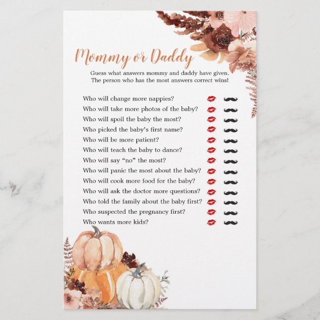 Rustic Boho Pumpkin Mommy oder Daddy Games (Vorderseite)