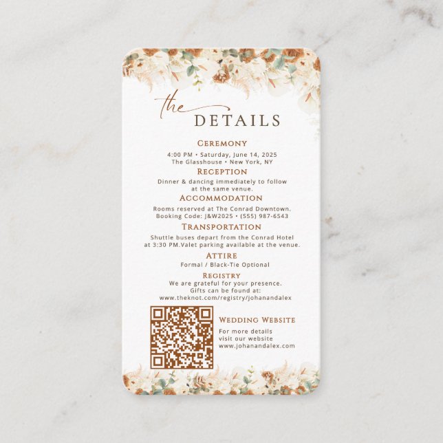 Rustic Boho QR Code Wedding Details Card Begleitkarte (Vorderseite)