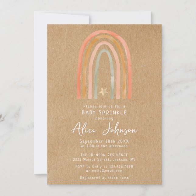 Rustic Boho Rainbow Baby Sprinkle Einladung (Vorderseite)