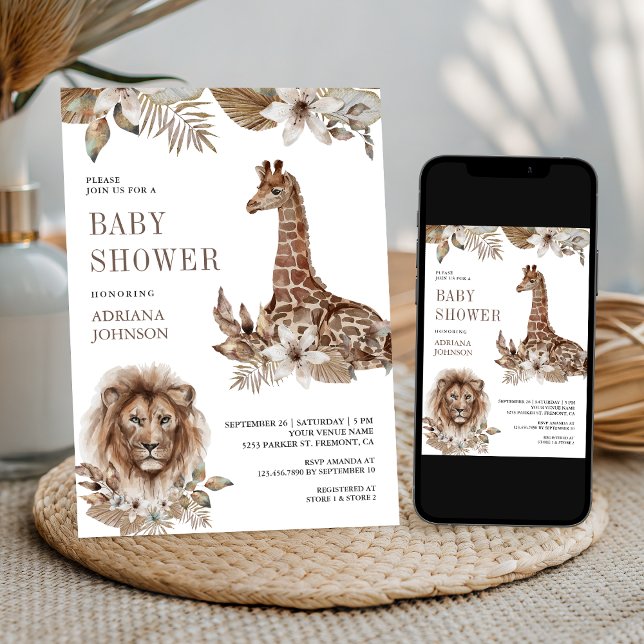 Rustic Boho Safari Lion and Giraffe Baby Shower Einladung (Von Creator hochgeladen)