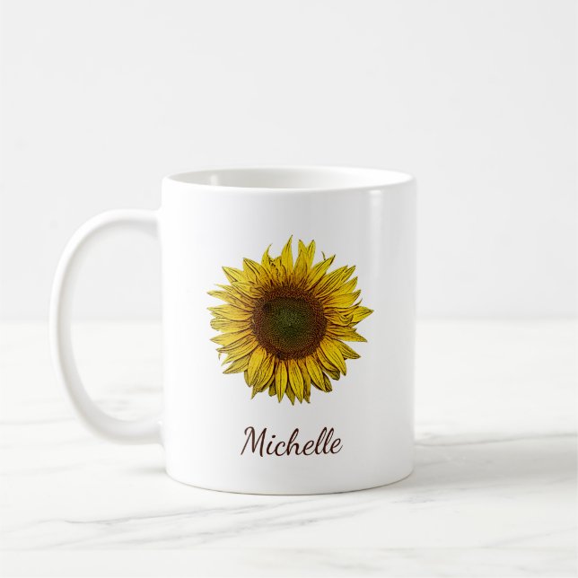 Rustic Boho Sunflower Botanical Personalized Kaffeetasse (Links)