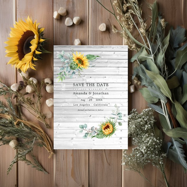Rustic Boho Sunflower Eucalyptus Wedding Foto Save The Date (Rustic Boho Wedding)