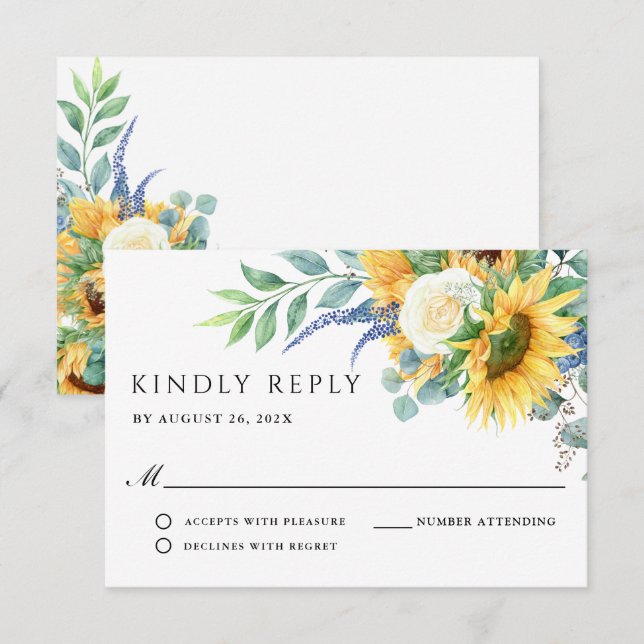 Rustic Boho Sunflowers Wedding RSVP Karte (Vorne/Hinten)