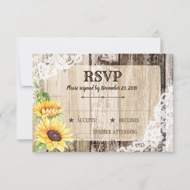 Rustic Boho Sunflowers Wood RSVP Card (Vorderseite)