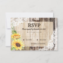 Rustic Boho Sunflowers Wood RSVP Card