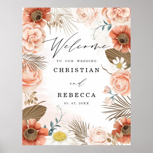 Rustic Boho Terracotta Floral Mariage Affiche de b (Devant)
