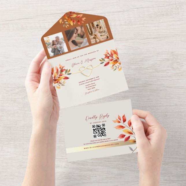 Rustic Boho Terracotta Hochzeit im Herbst All In One Einladung (Abreißen)