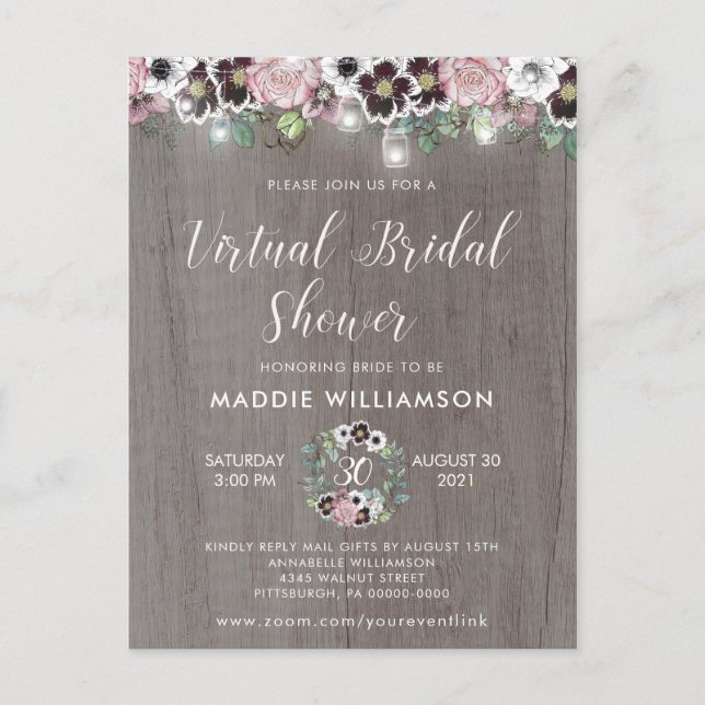 Rustic Boho Virtual Bridal Show Invitation (Devant)