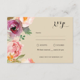 Rustic Boho Watercolor Blume Wedding RSVP Karte