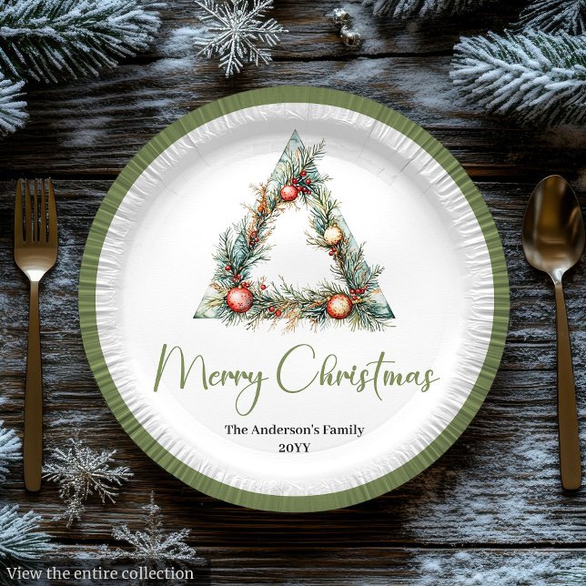 Rustic Boho Watercolor Christmas Tree Festive  Pappteller (Rustic Boho Watercolor Christmas Tree Festive Plates)