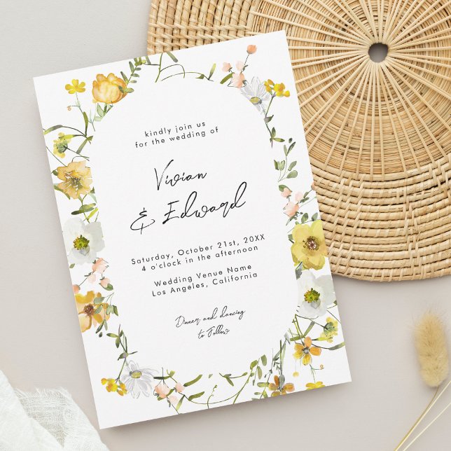 Rustic Boho Watercolor Yellow Floral Wedding Einladung (Von Creator hochgeladen)