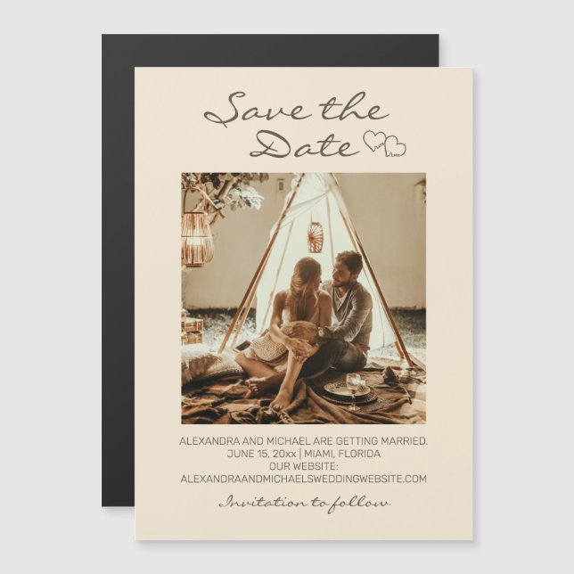 Rustic Boho Wedding Hearts Magneteinladung (Vorne/Hinten)