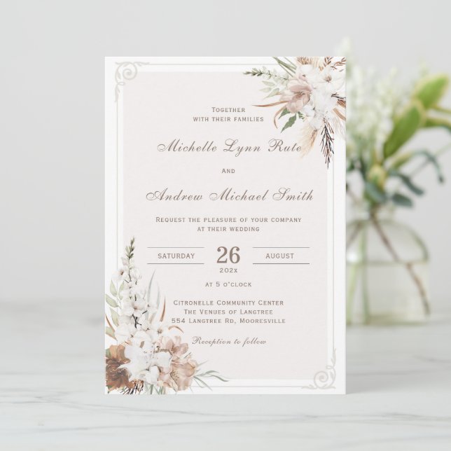 Rustic Boho Wedding Printable Einladung (Stehend Vorderseite)