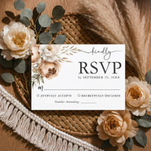 Rustic Boho Wedding RSVP Card mit Pampas & Peony
