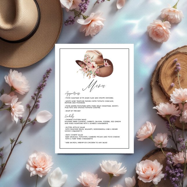 Rustic Boho Western Wedding Floral Cowboy Wedding Menükarte (Rustic Boho Western Wedding Floral Cowboy Wedding Menu)