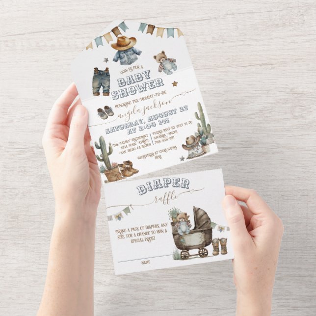 Rustic Boho Wild West Boy Baby Dusche All In One Einladung (Abreißen)