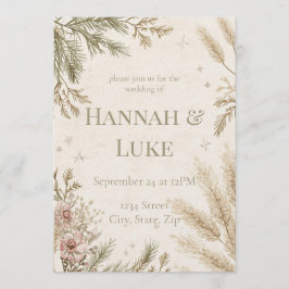 Rustic Boho Winter Wedding Invitation with Snow
