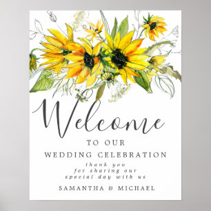 Rustic Boho Yellow Sunflower Affiche de bienvenue
