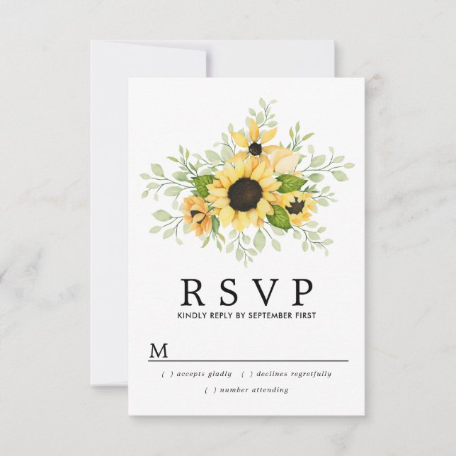 Rustic Boho Yellow Sunflower Summer Wedding RSVP Karte (Vorderseite)