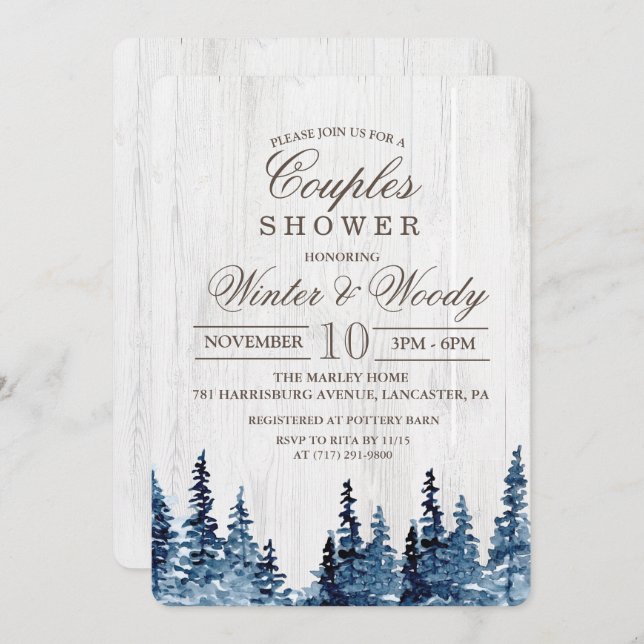 Rustic Bois Couples de douche Invitation (Devant / Derrière)