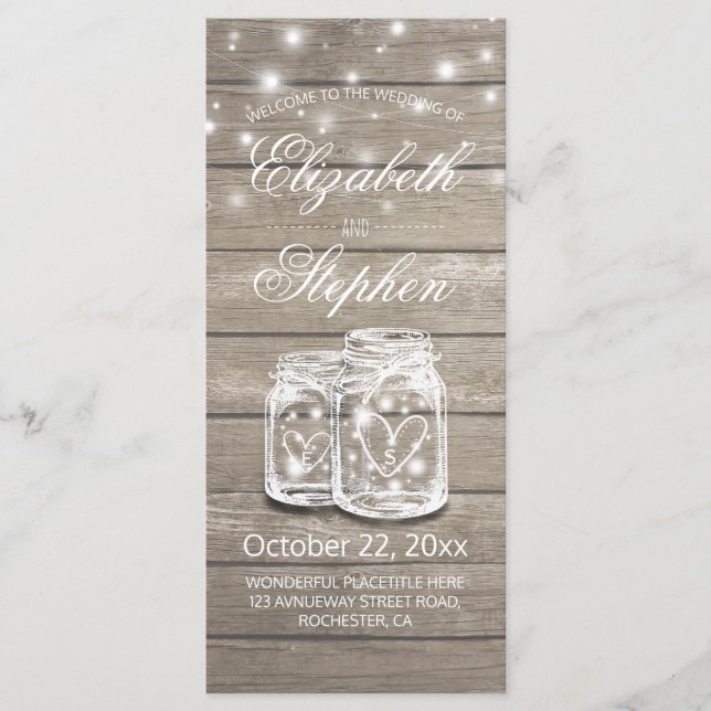 Rustic Bois Mason Jar String Programme de mariage  (Devant)