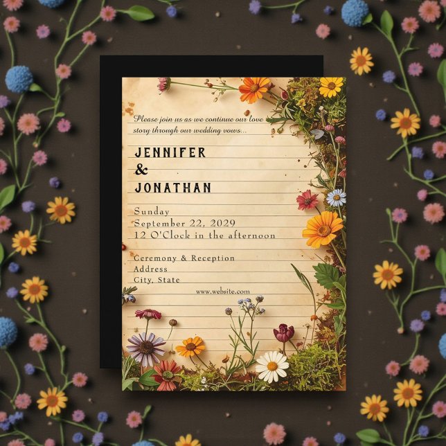 Rustic Book Lovers Print Floral Wedding Invitation Einladung (Von Creator hochgeladen)
