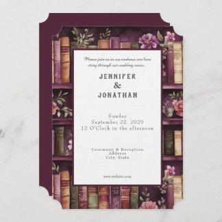 Rustic Book Lovers Print Wedding Invitation
