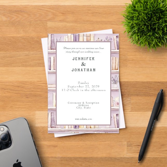 Rustic Book Lovers Print Wedding Invitation Acryleinladungen (Insitu (Einladungskarte))