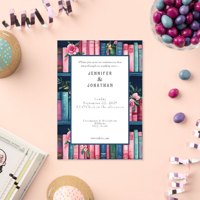 Rustic Book Lovers Print Wedding Invitation Acryleinladungen (Insitu (Feier))