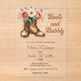 Rustic Boots and Bubbly Western Bridal Shower Acryleinladungen