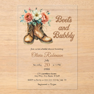 Rustic Boots and Bubbly Western Bridal Shower  Acryleinladungen