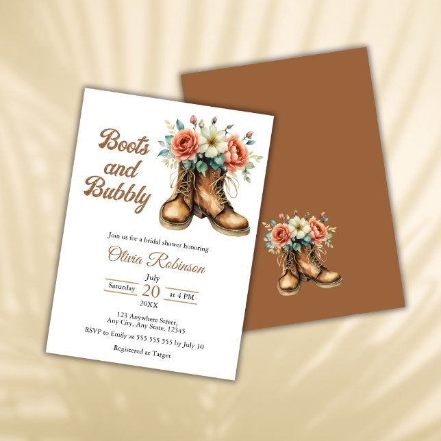 Rustic Boots and Bubbly Western Bridal Shower  Einladung (Rustic Boots and Bubbly Western Bridal Shower Invitation )