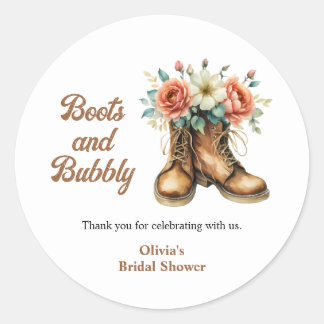 Rustic Boots and Bubbly Western Bridal Shower  Runder Aufkleber