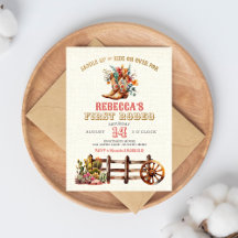 Rustic Boots Cowgirl 1. Rodeo Geburtstag Einladung