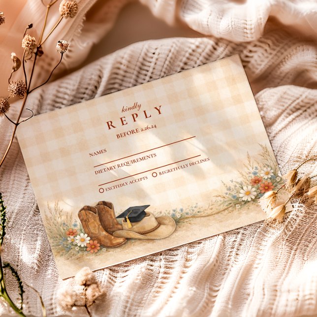 Rustic Boots Graduation Party RSVP Karte (Von Creator hochgeladen)