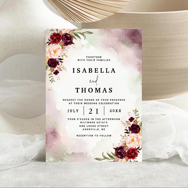 Rustic Bordeaux Blush Floral Wedding Invitation (Créateur téléchargé)