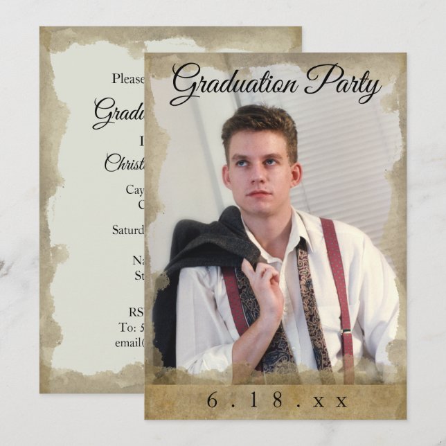 Rustic Border Photo Graduation Party Invitation (Devant / Derrière)
