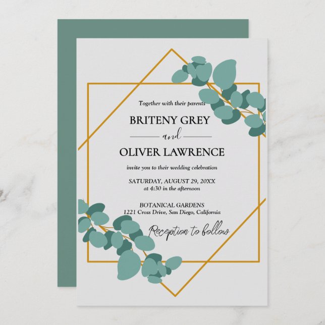 Rustic Botanical Eucalyptus Greenery Wedding Einladung (Vorne/Hinten)