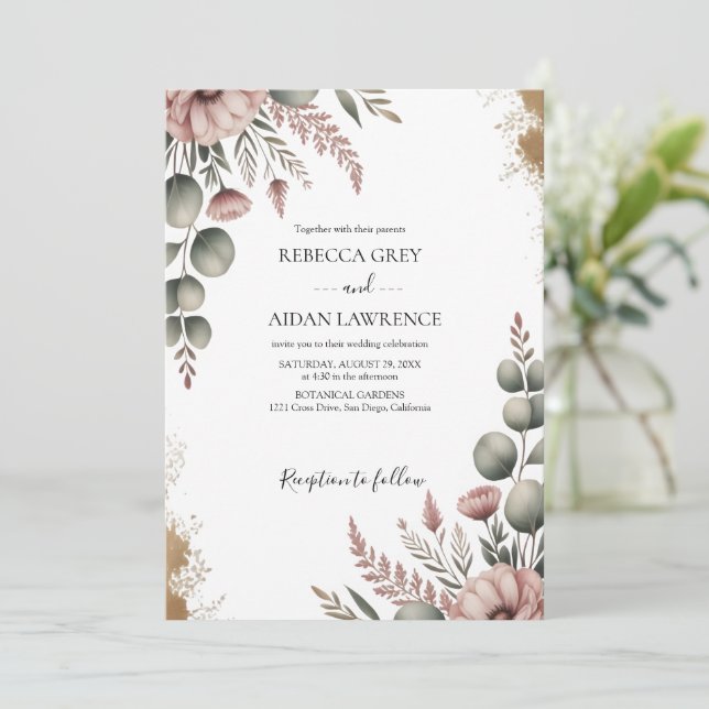 Rustic Botanical Eucalyptus Greenery Wedding  Einladung (Stehend Vorderseite)