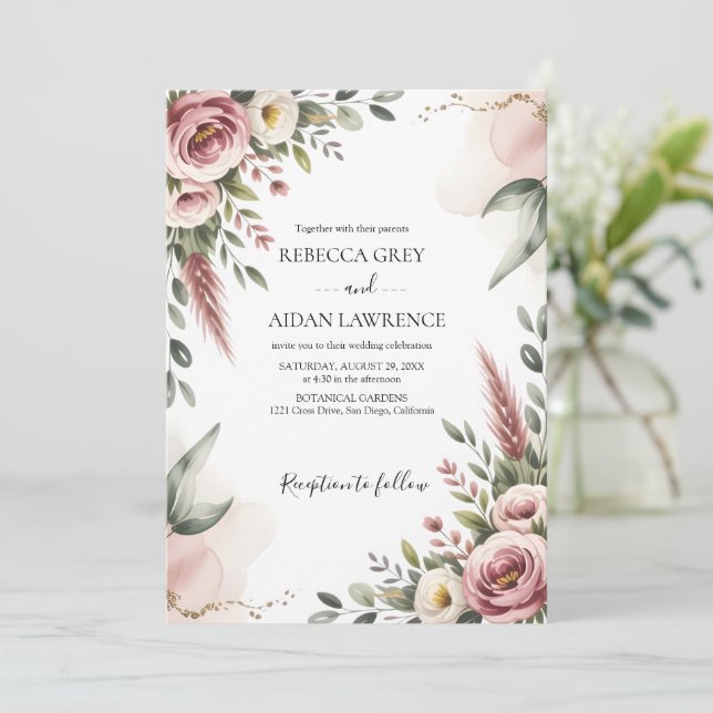 Rustic Botanical Eucalyptus Greenery Wedding  Einladung (Stehend Vorderseite)