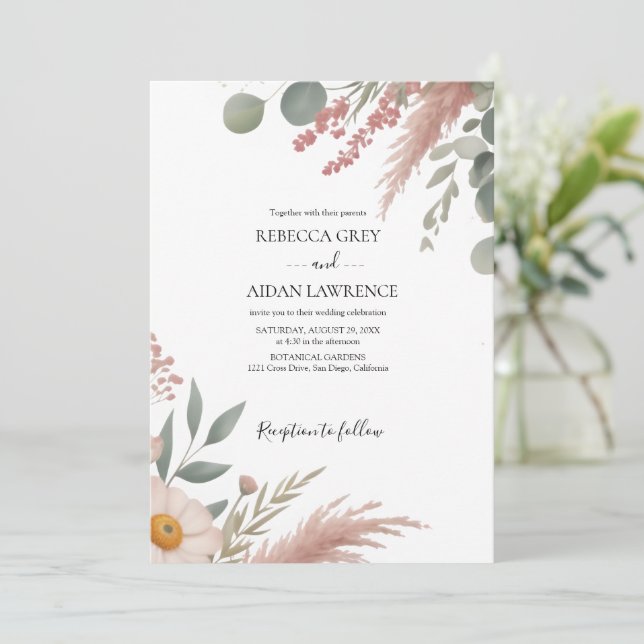Rustic Botanical Eucalyptus Greenery Wedding  Einladung (Stehend Vorderseite)