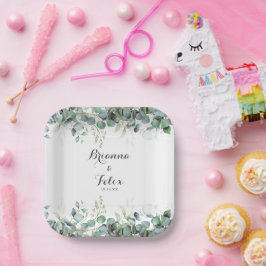 Rustic Botanical Eucalyptus Greenery Wedding Pappteller